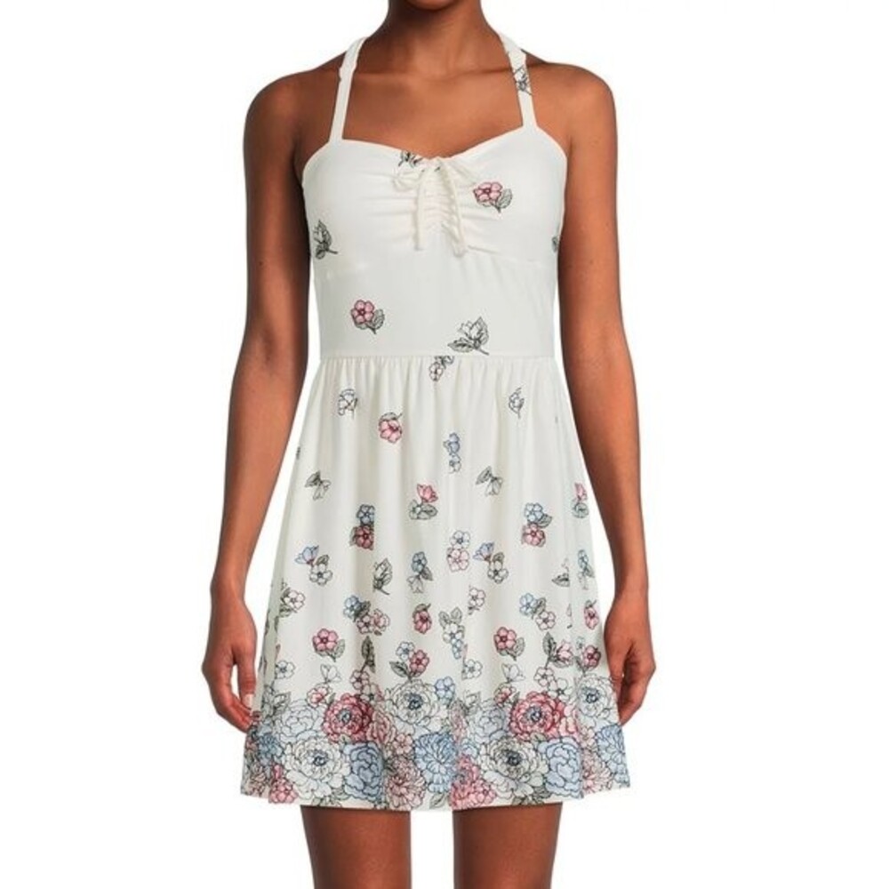 No Boundaries Juniors’ White Floral Empire Lace Back Dress Size S